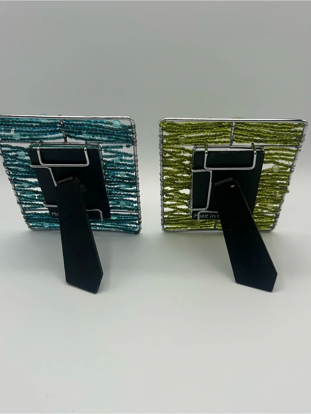 Vintage 90s Pier 1 Beaded Wire Photo Frames Set of 2 - Green /Teal Boho Eclectic
